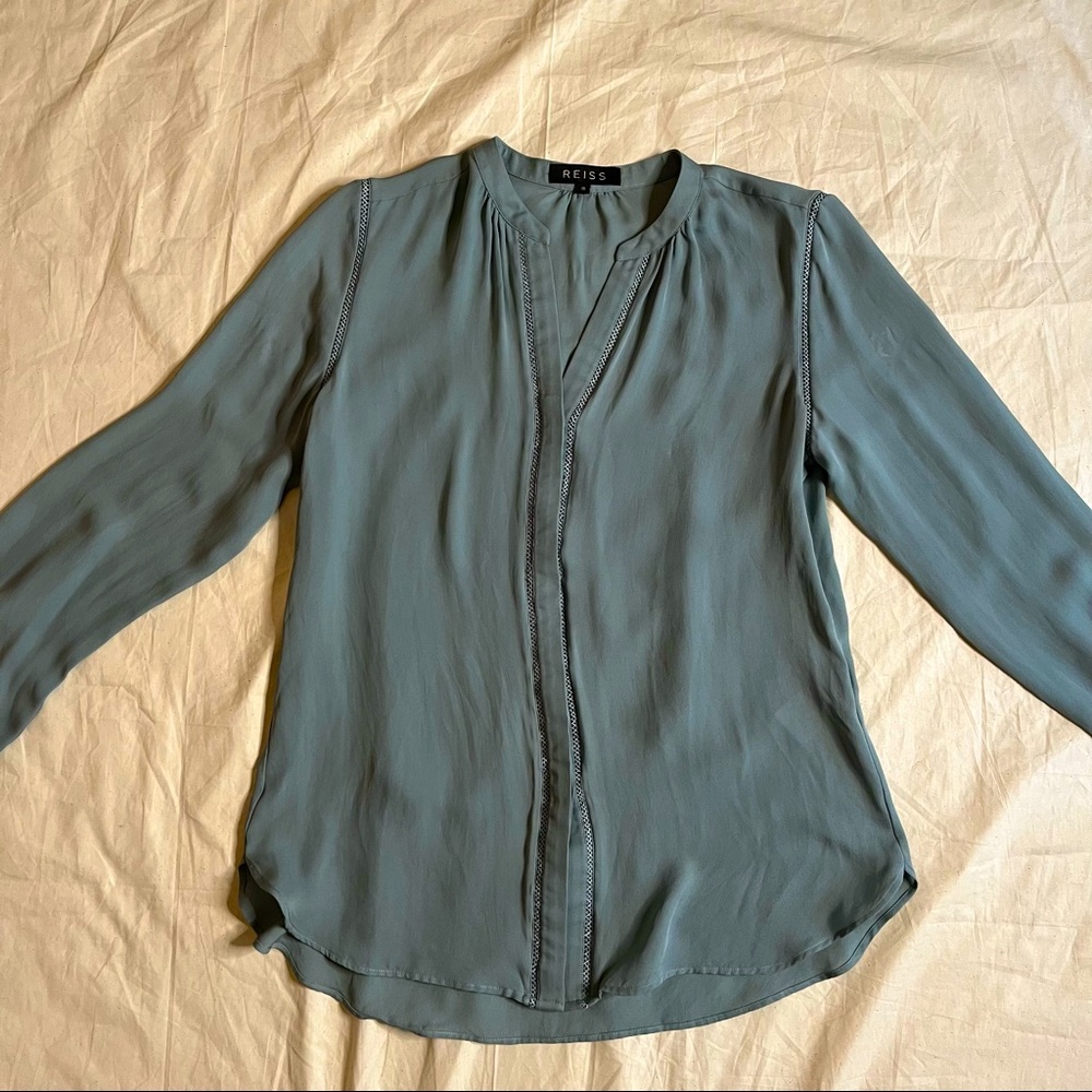 Reiss Silk Button Down Knit Detail Size 8